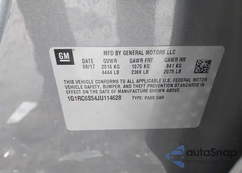 2018 Chevrolet Volt Lt z USA, uszkodzony, nr VIN 1G1RC6S54JU114628